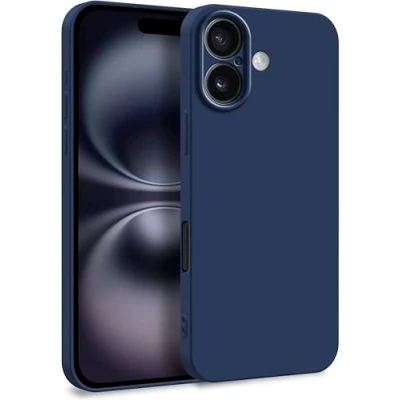 Abbildung von MyGadget Hülle für iPhone 16 Zweilagige Handyhülle mit Kameraschutz Cover Innenfutter &amp; Silikon außen Dunkelblau
