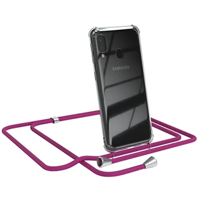 Abbildung von EAZY CASE Handykette kompatibel mit Samsung Galaxy A20e Handyhülle Umhängeband, Handykordel Schutzhülle, Silikonhülle, Hülle Band, Stylische Kette für Smartphone, Pink