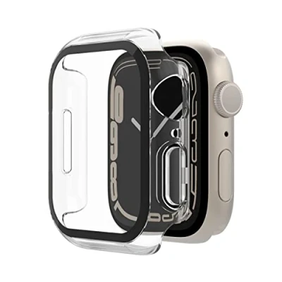 Abbildung von Belkin ScreenForce Apple Watch 41mm, 40 mm Series 8, SE, 7, 6, 5, 4 Bumper Case mit integriertem Hartglas Displayschutz, kratzfest und leicht anzubringen Schwarz