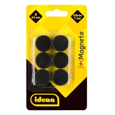 Abbildung von Idena 377028 Magnete, 6 Stück, Durchmesser 24 mm, rund, Stärke 7 schwarz