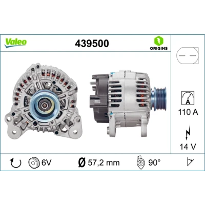 Abbildung von VALEO 439500 Lichtmaschine 14V 110A VOLKSWAGEN: Transporter 5 Bus, Golf Schrägheck, Kastenwagen, AUDI: A3 Sportback