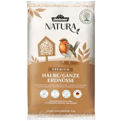 Abbildung von Dehner Natura Premium Wildvogelfutter, halbe / ganze Erdnüsse schalenfrei, Ganzjahresfutter proteinreich energiereich, hochwertiges Vogelfutter für Wildvögel, 10 kg