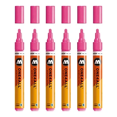 Abbildung von Molotow One4All 227HS Acryl Marker (4,0 mm Strichstärke, hochdeckend und permanent, UV beständig, für fast alle Untergründe) 6 Stück Farbe 200 neonpink