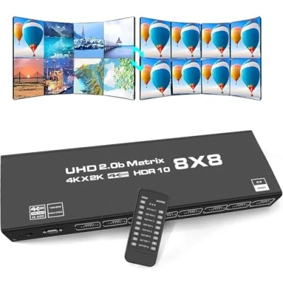 Abbildung von 8x8 HDMI Matrix Switch 4K@60Hz switcher 8 in Out YUV 4:4:4/RGB with RS232, IR, 18Gbps, HDCP2.2, HDMI2.0, 3D,EDID,ARC,CES,HDR10