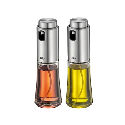 Abbildung von cilio Menage Set BARI 4er im Ständer Salz und Pfeffermühle Essig Ölflaschen je 80ml mit Pumpspender aus Glas Edelstahl