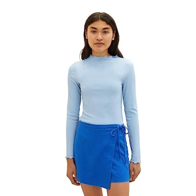 Abbildung von TOM TAILOR Denim Damen 1038368 Basic RIPP Langarmshirt, 11139 Soft Charming Blue, XL