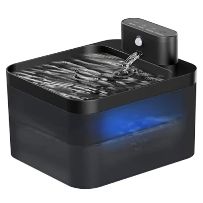 Abbildung von Katzenbrunnen Kabellos, 2.2L Trinkbrunnen Für Katze Kabellos Mit Bewegungsmelder, Katzentrinkbrunnen Leise Wasserpumpe Led, Batteriebetrieben 2600mah Hochwertige Filtration BPA Frei
