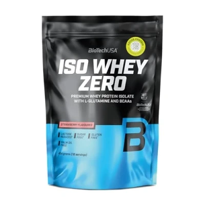 Abbildung von BioTechUSA Iso Whey Zero Premium Protein Isolate Grass Fed Enzyme Free Sugar and Gluten free, 454g, Erdbeere