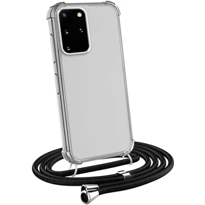 Abbildung von MyGadget Handykette für Samsung Galaxy S20 Plus [ TPU Hülle mit verstellbaren Band ] Handyhülle Handyband zum Umhängen Kordel Schnur Case Schutzhülle Schwarz