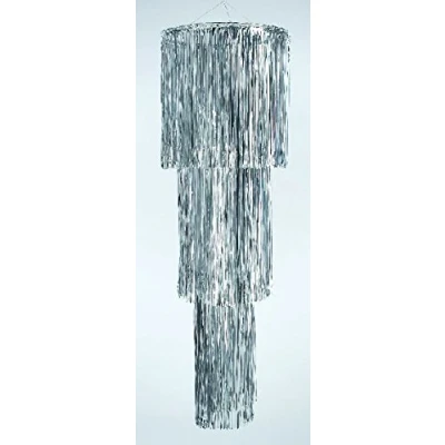 Abbildung von DS Euro Folien Lametta Hänger Silber, 3 stufig, Höhe 120cm x 20, 30 + 40cm Ø, PVC Metallfolie, schwer entflammbar EN 71, Lieferung Frei Haus (H 1,20 Meter, 45 Silber)