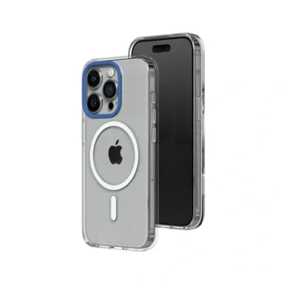 Abbildung von RHINOSHIELD Clear Case kompatibel mit MagSafe für [iPhone 15 Pro]Überragende Magnetstärke, Vergilbungsresistenz, Kristallklar, optimaler Schutz und personalisierbar Kobaltblau Kamera Ring