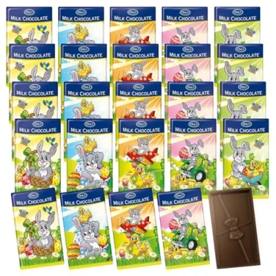 Abbildung von 25x 15g OYOY Oster Schokotäfelchen Set I 375g Milchschokolade Tafeln im Osterdesign mit Sticker Ostergeschenke Kinder und Erwachsene Osterkorb Suessigkeiten Osternest Schokolade