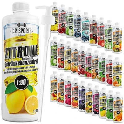 Abbildung von C.P. Sports Getränkesirup für Mineraldrink I Sirup zuckerfrei Vital Drink ZITRONE mit Vitaminen Getränkekonzentrat zum Mischen Wasser Sport Getränk 1 Liter + Pumpspender