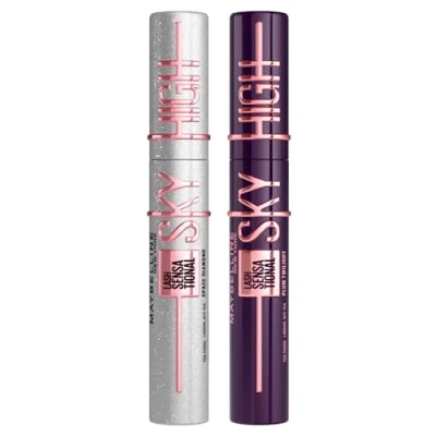 Abbildung von Maybelline New York Sky High Mascara Space Diamond Glitzereffekt Flexible Bürste + Plum Twilight Volumengebend und verlängerend, Farbe Violett, 2 Stück