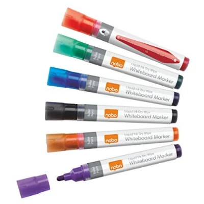 Abbildung von Nobo Liquid Ink Whiteboardmarker Set, 6 Stück, Feine 3 mm Rundspitze, Mehrfarbig, 1901419