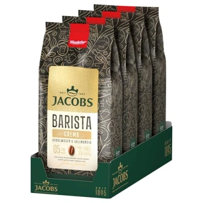 Abbildung von Jacobs Barista Crema Kaffeebohnen 4x 1kg Ausgewogen, Zitrusnote, Nussig, Arabica &amp; Robusta Bohnen, Intensität 5/10, ideal für Kaffee (4er pack)
