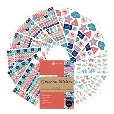 Abbildung von AVERY Zweckform Icons &amp; Deko Planner Sticker 1.356 Aufkleber (Bullet Journal Sticker, Made in Germany, f. Kalender, Bullet Journal, Tagebuch, Familienplaner, Zubehör, beschriftb.) 51061