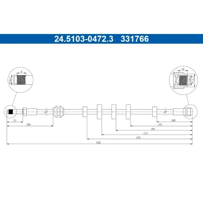 Abbildung von ATE 24.5103 0472.3 Bremsschläuche 520mm M10x1mm AUDI: A4 B8 Avant, A5 Coupe, Limousine