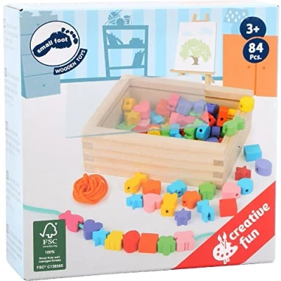 Abbildung von small foot Fädelperlen kreativ aus Holz, Holzperlen zum Auffädeln, inkl. Bänder, für Kinder ab 3 Jahren, 11060