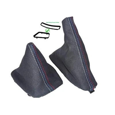 Abbildung von The Tuning Shop Ltd Schaltsack Handbremsmanschette + Rahmen kompatibel mit BMW 3er E46 Wildleder M/// Naht