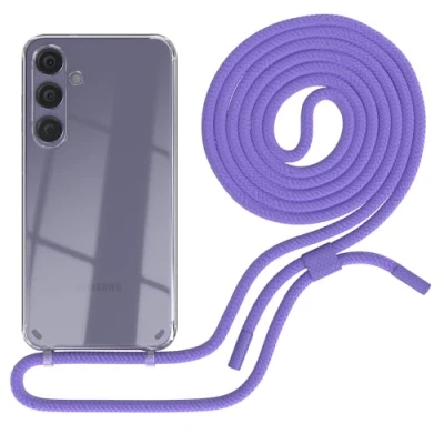 Abbildung von EAZY CASE Handykette kompatibel mit Samsung Galaxy S24 Plus dünne Handyhülle für Hülle Band als Fallschutz Kette zum Umhängen transparente Silikon in Lavendel Lila
