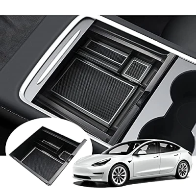 Abbildung von GAFAT Tesla Model Y 2020 2024/ 3 2021 2023 Mittelkonsole Aufbewahrungsbox, Handschuhfach Organizer Tray [Nicht für 2024+] (Weiß)