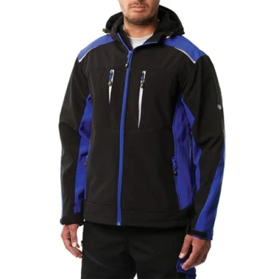 Abbildung von Goodyear Herren Workwear Work Sicherheit Reißverschluss Windeddicht Wasserdicht Atmungsaktiv Reflektierende Detail Bonded Anti Pille Fleece gesäumt Softshell Jacke Mantel, Schwarz / Royal, L