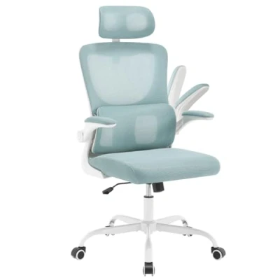 Abbildung von WOLTU Bürostuhl ergonomisch, Schreibtischstuhl Netzstoff, Drehstuhl höhenverstellbar, Schaukelfunktion, verstellbare Kopfstütze, Lendenwirbelstütze, umkehrbare Armlehnen, 150 kg, Blau, BS161blws