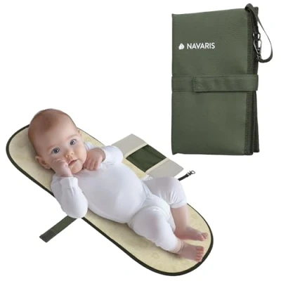 Abbildung von Navaris Windeltasche für unterwegs Wickelunterlage waschbar Wickelmatte abwaschbar Baby Oliv