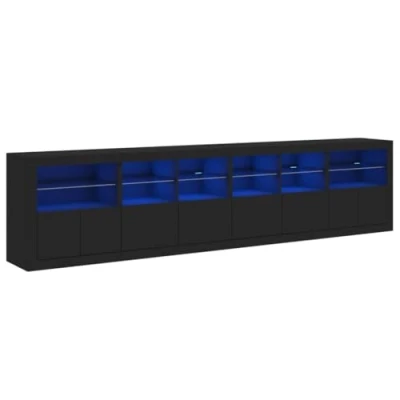 Abbildung von vidaXL Sideboard, Kommode mit viel Stauraum, Highboard Schrank LED Leuchten, Anrichte Beistellschrank Standschrank, Modern, Schwarz