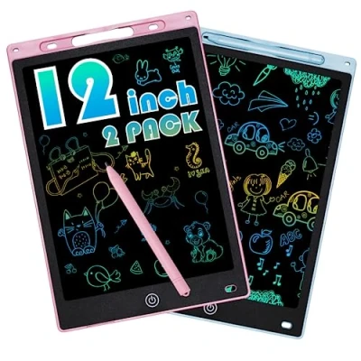 Abbildung von Zaubertafel LCD Schreibtafel Kinder 12 Zoll Maltafel ab 2 3 4 5 6 Jahre alt Junge Mädchen Bunte Bildschirm Schreibtablett Wiederholtes Schreiben und Zeichnen Blau+Rosa Stück