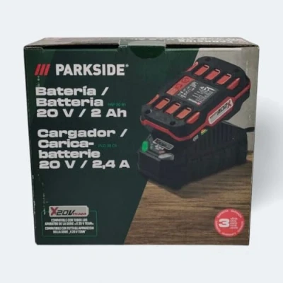 Abbildung von Parkside Akku 2 Ah 20 V + Ladegerät, kompatibel mit Allen Geräten x Team Pap A1 Ladegerät Original in Blisterverpackung