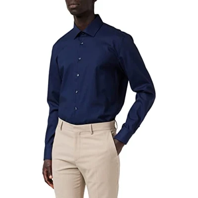 Abbildung von Seidensticker Herren Slim Bügelfrei Kent Patch Businesshemd, Blau (Dunkelblau 19), 36