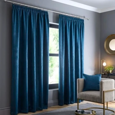 Abbildung von Fusion Vorhänge aus 100% Baumwolle, 229 x 183 cm (B L), 2 Paneele, Bleistiftfaltenvorhänge in Blaugrün, schalldichte und Thermovorhänge für Schlafzimmer, Blaugrün Plissee &amp;