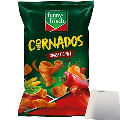 Abbildung von Funny Frisch Cornados Sweet Chili knuspriger Mais Snack (80g Tüte) + usy Block