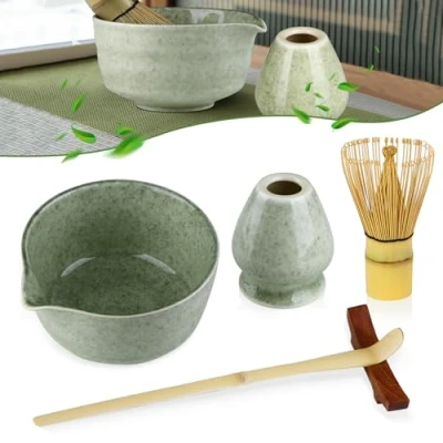 Abbildung von Matcha Set, Besen, Schale, Löffel, Mixerständer, Besenständer, 5 teiliges Macha Tea Zubehör, Besen Set,Keramik Tee Set.