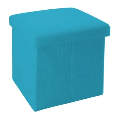 Abbildung von INTIRILIFE Faltbarer Sitzhocker 38x38x38 cm in Himmel BLAU Sitzwürfel mit Stauraum und Deckel aus Stoff Leinen Optik Sitzcube Fußablage Aufbewahrungsbox Truhe Sitzbank