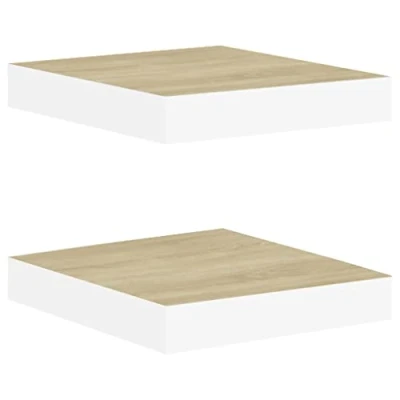 Abbildung von vidaXL 2X Schweberegal Wandregal Schwebend Bücherregal Wandboard Hängeregal Dekoregal Freischwebend Regal Eichenoptik Weiß 23x23,5x3,8cm MDF