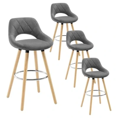 Abbildung von WOLTU 4er Set Barhocker Barstuhl Tresenhocker Bistrohocker Design Hocker, Sitzfläche aus Leinen, Holzgestell, mit Fußstütze, Dunkelgrau, BH111dgr 4