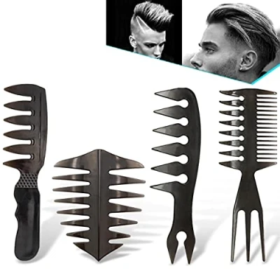 Abbildung von 4 Stück Haarkamm Set Männer Kammset Friseur Styling Kamm Öl Kopf Kunststoffkamm Werkzeug Breite Zähne Gabel