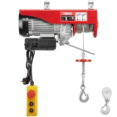 Abbildung von TEENO Elektrischer Flaschenzug, 1450 W, Überlastung, elektrische Seilwinde, 220 V 20 M, einfache und doppelte Aufhängung, 400 kg/800 kg, 6 m/min 12 m/min, Rot (400 kg)