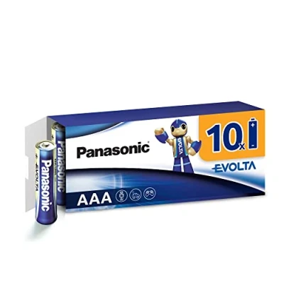 Abbildung von Panasonic AAA Batterien EVOLTA 10er Pack Alkaline Batterie, Micro LR03, plastikfreie Verpackung, 100% recyclebar, 1,5 V, Premium Batterie für Spielzeug, Roboter und Taschenlampe
