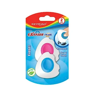 Abbildung von Keyroad Radiergummi EXRASER PLUS/Radierer für Bleistift und Buntstift/ 2 Stück Blister/Mischung aus Farben/Ideal Schule Büro