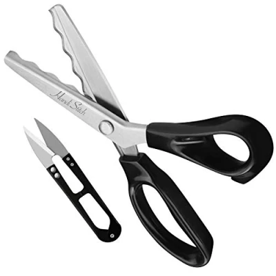Abbildung von Handi Stitch Zackenschere mit Fadenschneider Schneiderschere Stoffschere Zickzack 22,86cm Edelstahl Schere Scharf Wellenschere zum Schneiden von Stoff, Kleidung, Textilien, Nähen, Papier, Basteln
