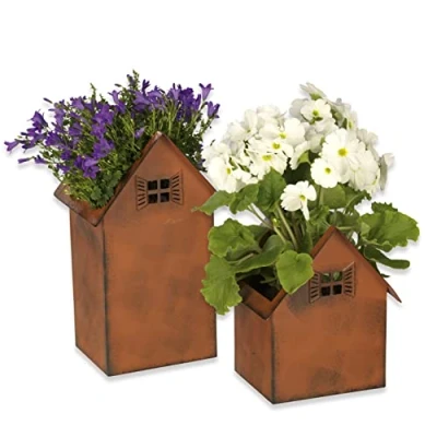Abbildung von Hoberg Blumenkasten Rost Pflanztöpfe 2er Set 20cm &amp; 28cm (2 St), Deko Garten Balkon Terrasse Pflanzgefäß Windlicht