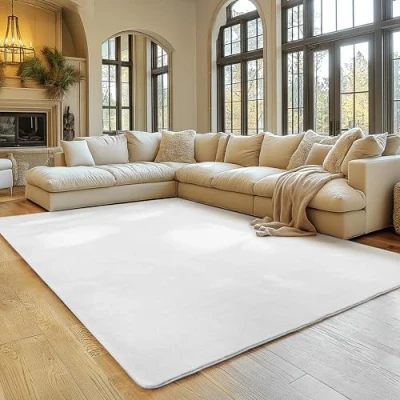 Abbildung von SIMPEX Teppich Wohnzimmer Weiss 120x160 cm Kurzflor Waschbar, weich &amp; rutschfest, modern einfarbiges Design für Wohnzimmer, Küche Schlafzimmer, Kinderzimmer