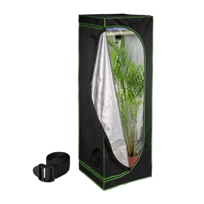 Abbildung von Relaxdays Growzelt, HxBxT: 180x60x60 cm, reflektierende Innenfolie, lichtundurchlässig, Indoor Zuchtzelt, schwarz/grün