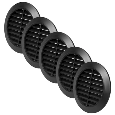Abbildung von Vent Systems 5 Stück 80 mm Schwarz Lüftungsabdeckung Runde Lüftungsschlitze Grillabdeckung Integrierter Insektenschutz HVAC Lüftungsöffnungen für Badezimmer, Heimbüro, Küche