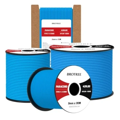 Abbildung von Brotree Paracord 3mm 50M 100% Nylon Seil Schnur Typ II 425 mit 3 Kern für Survival, Outdoor, Armband, Basteln Bruchlast 192kg (Blau)