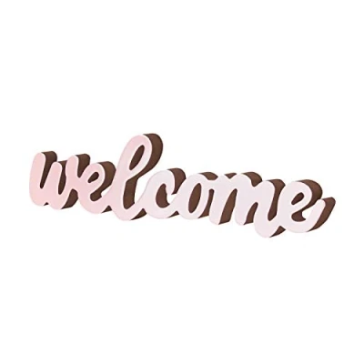 Abbildung von Levandeo® Deko Schriftzug, Schriftzug Welcome L31cm Pastell Rosa Holz Tischdeko Aufsteller